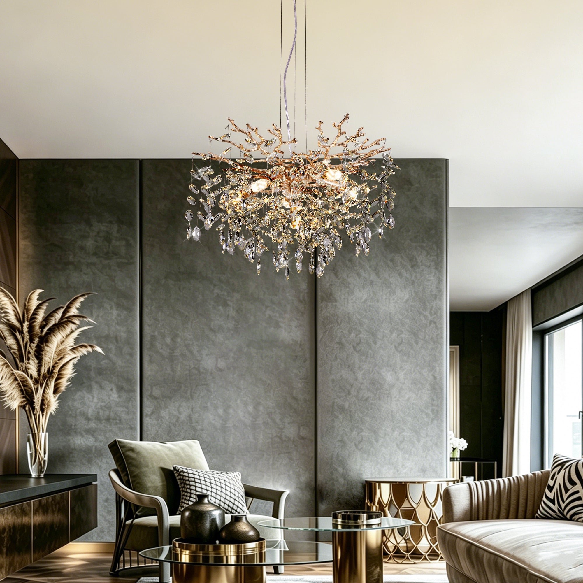 24" Luxury Tree Branch Adjustable Crystal Chandelier