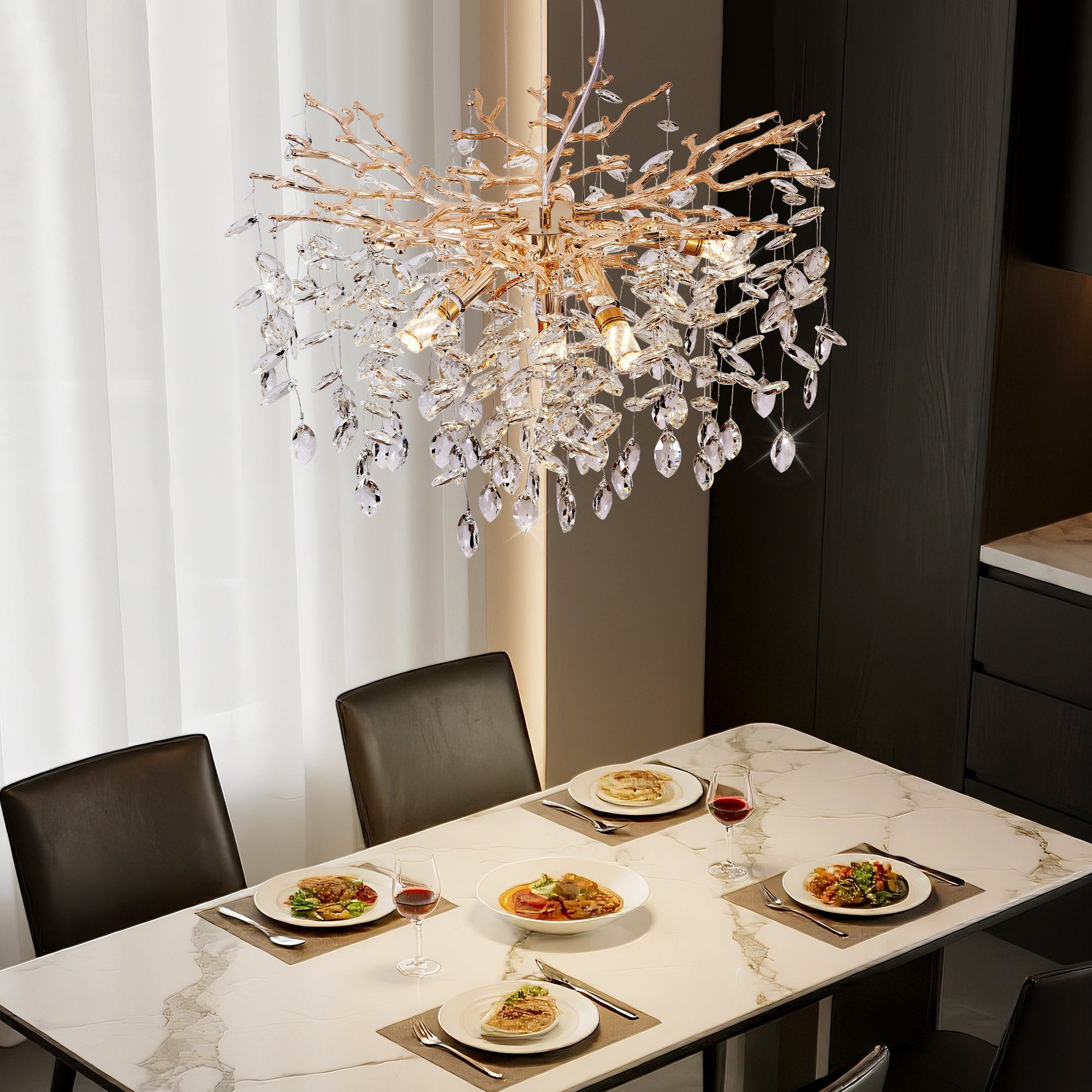 24" Luxury Tree Branch Adjustable Crystal Chandelier