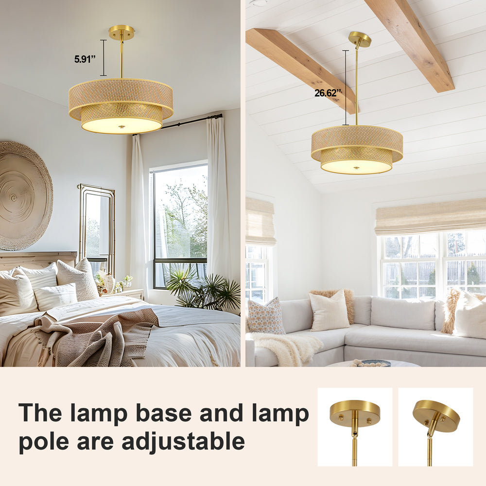 Aurelia Organic 3-Light Rattan & Brass Chandelier
