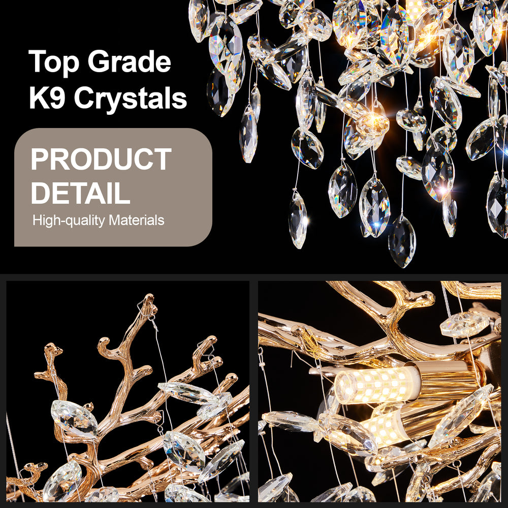 24" Luxury Tree Branch Adjustable Crystal Chandelier