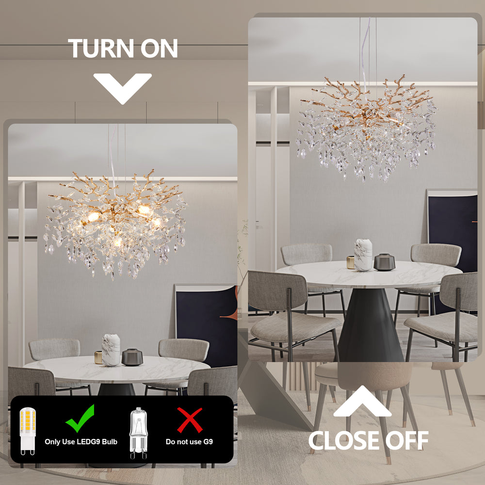 24" Luxury Tree Branch Adjustable Crystal Chandelier