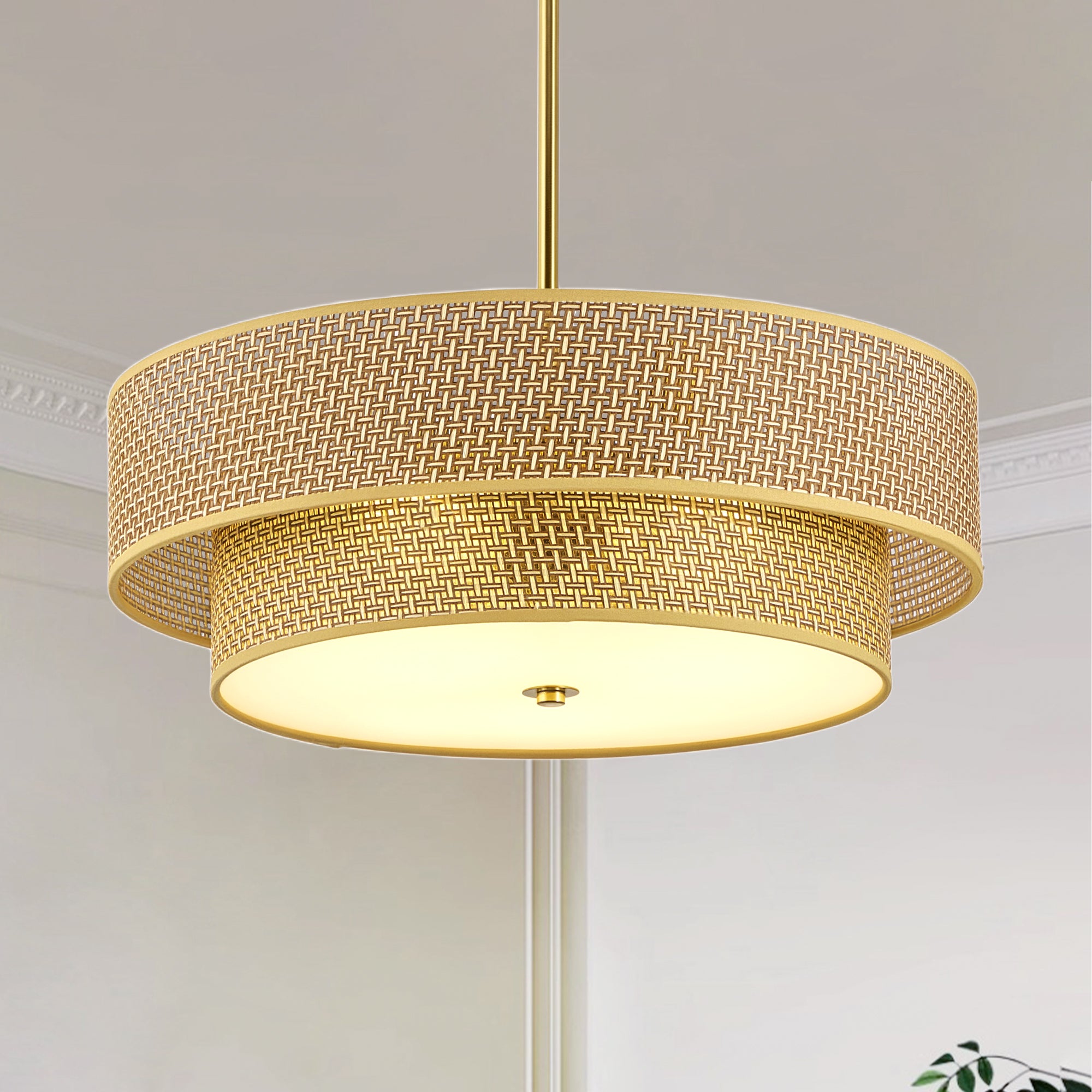 Aurelia Organic 3-Light Rattan & Brass Chandelier