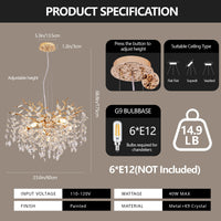 24" Luxury Tree Branch Adjustable Crystal Chandelier