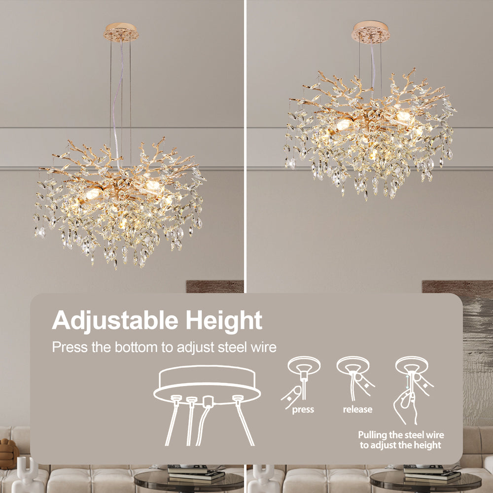 24" Luxury Tree Branch Adjustable Crystal Chandelier