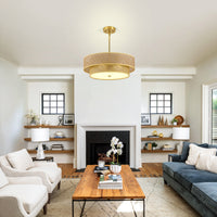 Aurelia Organic 3-Light Rattan & Brass Chandelier