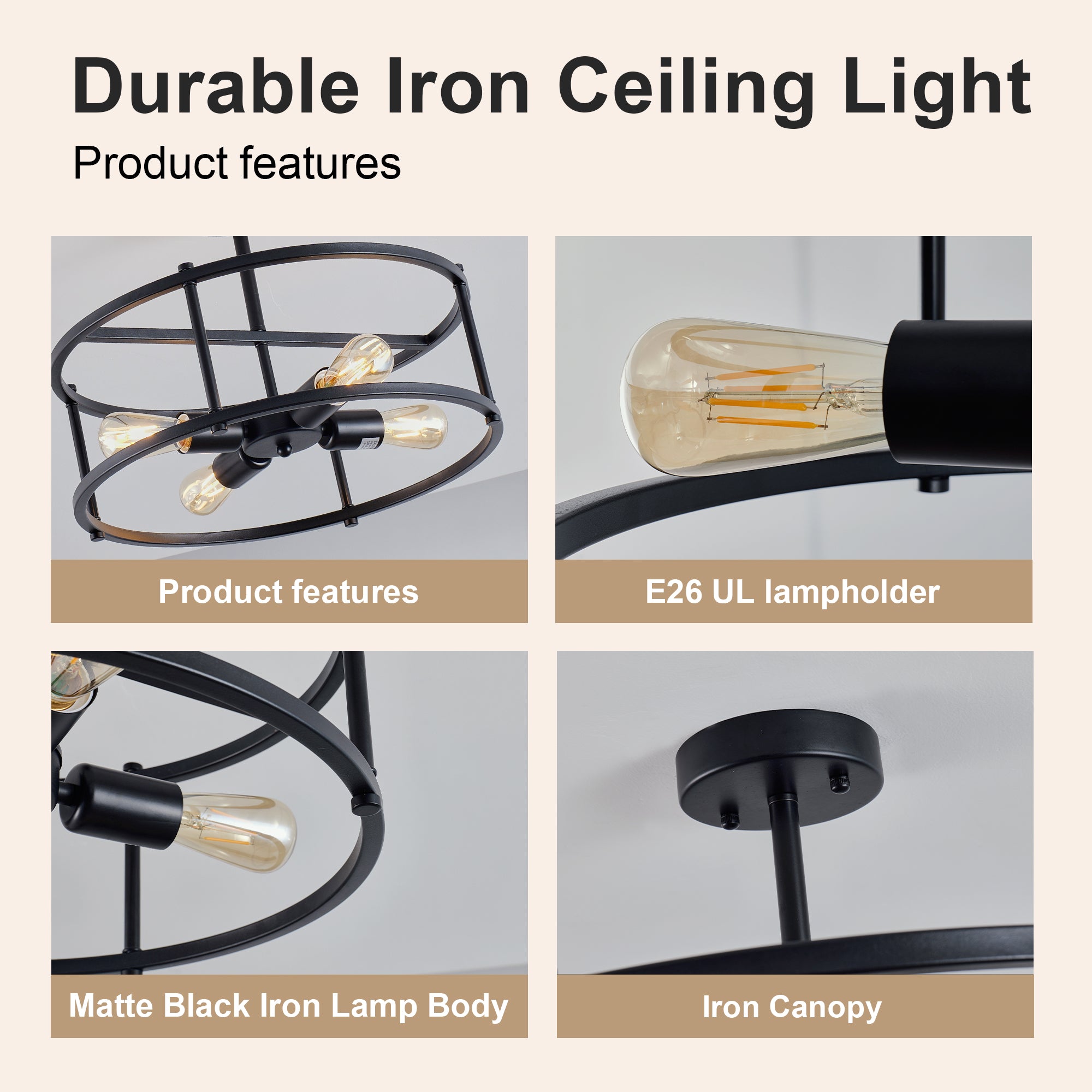 Apex Matte Black 4-Light Flush Mount Ceiling Light